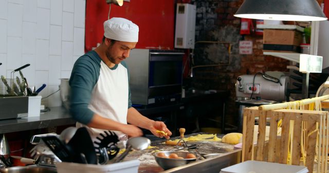 Chef Preparing Fresh Pasta in Industrial Kitchen - Download Free Stock Images Pikwizard.com