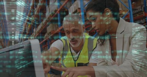 team analyzing digital data in warehouse environment - Download Free Stock Images Pikwizard.com