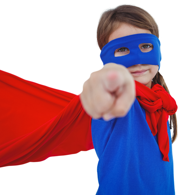 Masked Girl Pretending to be Superhero Pointing on Transparent Background - Download Free Stock Videos Pikwizard.com