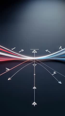 Vertical Tech Motion: Converging Neon Light Trails with Rotating Arrow Graphics for Futuristic Intro