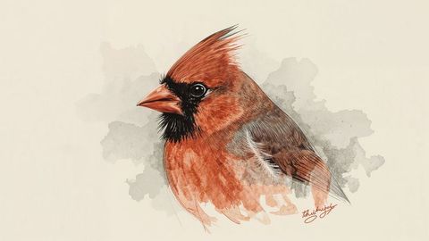 Stunning Watercolor of Male Northern Cardinal with Bold Crest