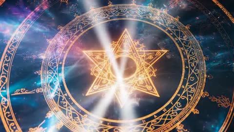 Mystical Pentagram and Arcane Circle in Cosmic Background