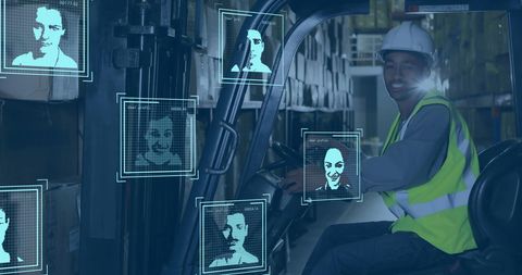 Warehouse Worker With Facial Recognition Technology Interface - Download Free Stock Images Pikwizard.com