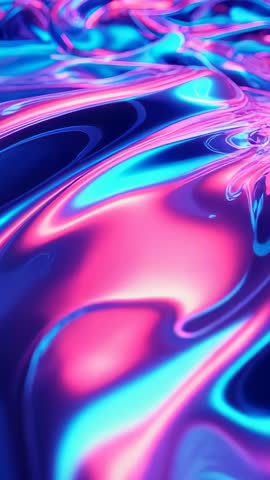 Vertical Neon Liquid Surface Rippling Loop With Reflective Pink and Cyan Glow