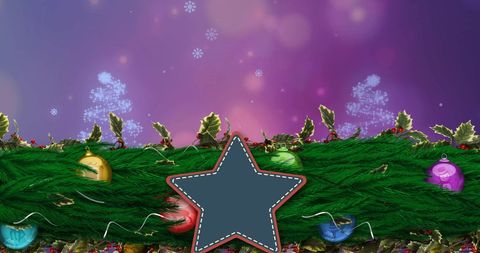 Festive Christmas Garland with Star Over Purple Background