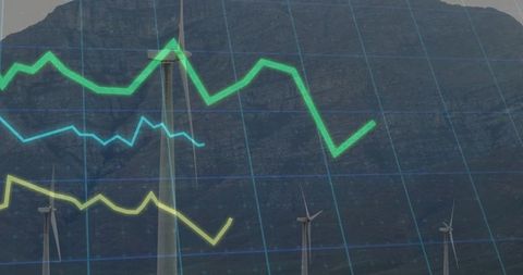 Renewable Energy Insights: Wind Turbines with Economic Graphs Overlay