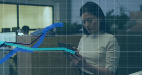 Businesswoman Analyzing Growth Data with Digital Tablet in Office