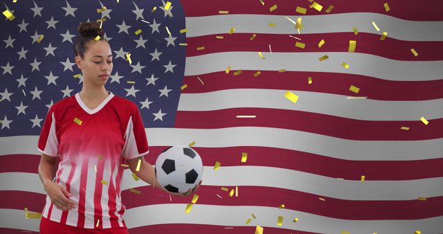 Confident Female Soccer Player with American Flag Background - Download Free Stock Images Pikwizard.com