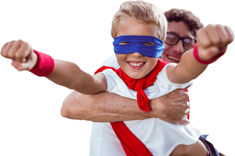 Father and Son Embracing Inner Superheroes Transparent Background