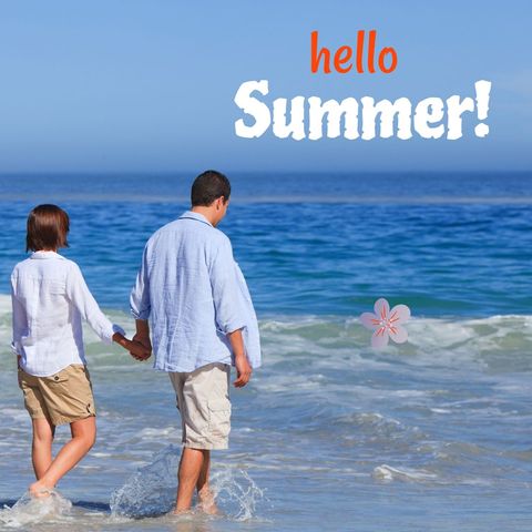 couple enjoying a leisurely walk on summer beach - Download Free Stock Templates Pikwizard.com