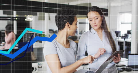 Collaborating Team with Financial Data Overlay in Modern Office