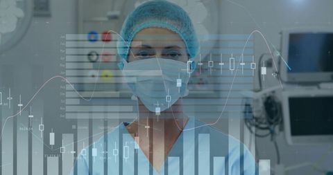 Surgeon Analyzing Data with Chart Overlay in Operating Room