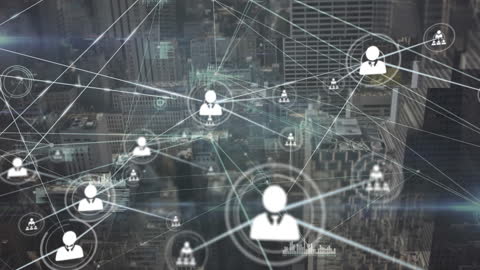 Cityscape with Digital Networking Connections Animation