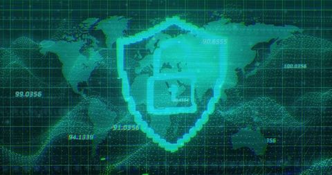 Global Cybersecurity Concept with Digital World Map and Icon