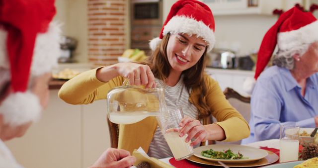 Family Celebrating Christmas with Festive Meal at Dining Table - Download Free Stock Images Pikwizard.com