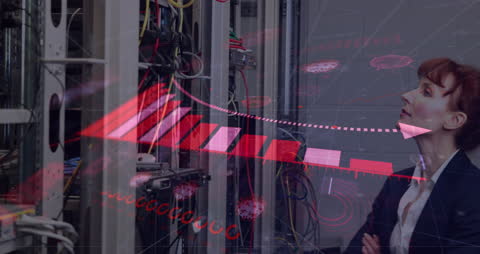 Businesswoman Analyzing Data with futuristic Overlay Technology