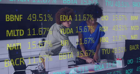 Diverse Team Analyzing Stock Market Data Trends