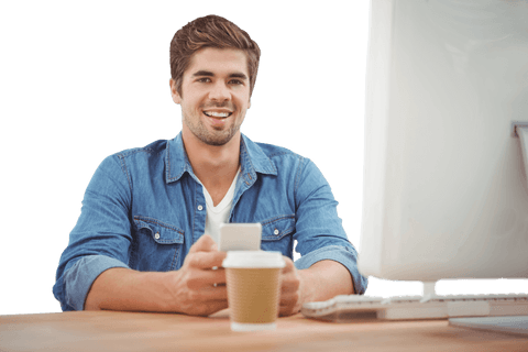 Transparent Businessman Holding Phone at Office Desk Relaxed - Download Free Stock Videos Pikwizard.com