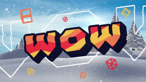 Vibrant Animation with 'Wow' Text and Snowflakes