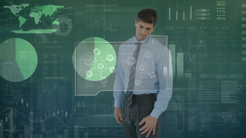 Businessman Overwhelmed with Finance Data Visualizations
