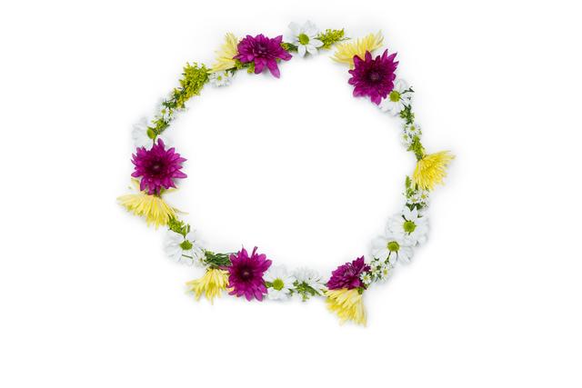 Tropical flower garland on white background