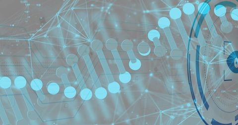 Glowing DNA Helix Connecting Digital HUD Network for Genomics Data Visualization