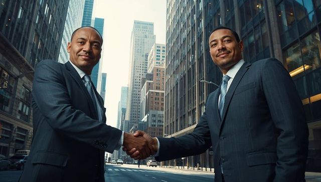 Business Partners Shaking Hands on Urban Street as Symbol of Success