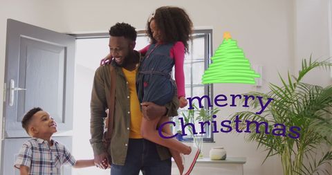 Joyful African American Family Celebrating Christmas Together at Home