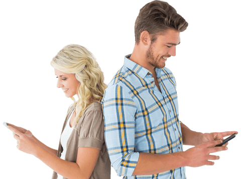 Transparent Young Couple Using Smartphones Interactively - Download Free Stock Videos Pikwizard.com