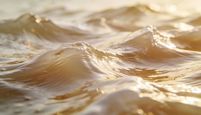 Glistening water reflecting golden sunlight with small wave crests and amber shimmer