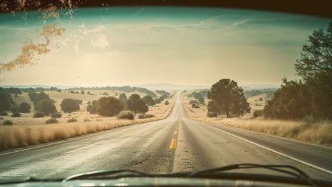 Scenic Open Road View from Inside Vehicle