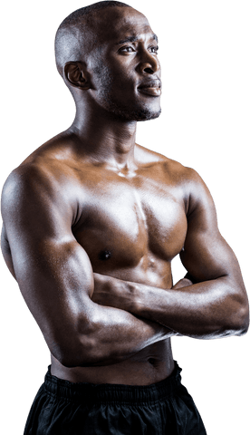 Transparent Shirtless Athlete with Crossed Arms gazing Confidently