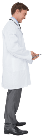 Transparent young doctor uses tablet for modern communication