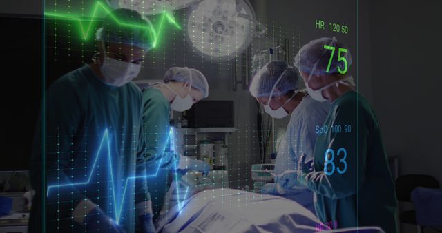 Surgeons Performing Surgery in High-Tech Operating Room with Patient Monitoring Overlay - Download Free Stock Images Pikwizard.com