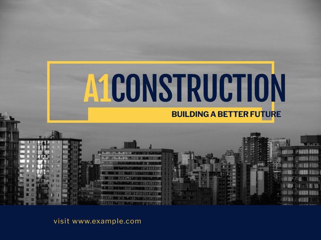 This ad showcases a professional construction company specializing in urban development and real estate projects. The city skyline emphasizes modern architecture and the firm's role in transforming urban landscapes. Ideal for marketing construction services, showcasing real estate expertise, or promoting commercial building projects.