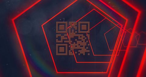 Red neon geometrical shapes overlay qr code art
