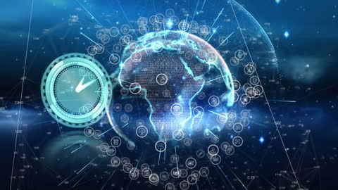 Digital Interface with Globe and Clock Elements Representing Time and Technology