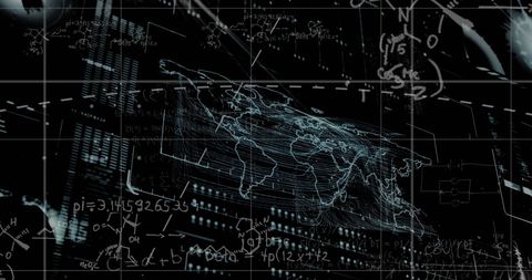 Abstract World Map with Mathematical Equations and Data Interface - Download Free Stock Images Pikwizard.com