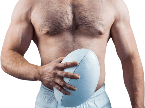 Transparent View Rugby Player Holding Ball in Athletic Pose
