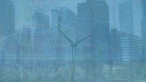 Wind Turbine with Financial Data Overlay: Sustainability Finance Concept