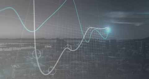 Cityscape with Digital Data Graph Overlay in Futuristic Design