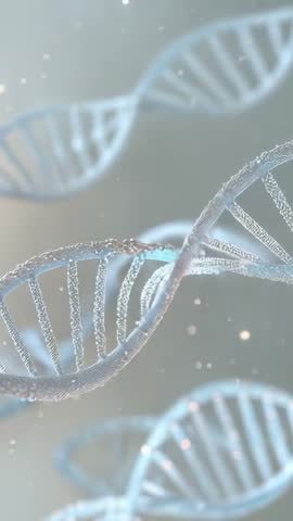 Vertical DNA Helix Rotating with Glittering Particles for Futuristic Molecular Animation