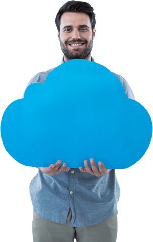 smiling man holding blue cloud cut out on transparent background - Download Free Stock Videos Pikwizard.com