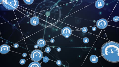 Digital Network of Technology Icons with Security Concepts