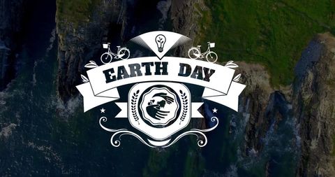 Earth day graphic overlaying natural coastal landscape