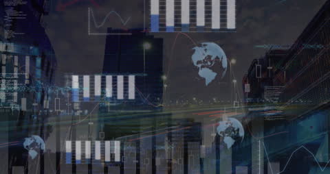 Digital Financial Analysis with Cityscape Overlay