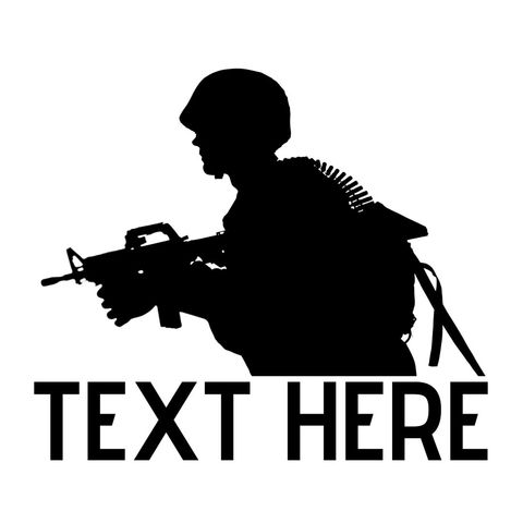 Soldier silhouette promoting military themes with modern weaponry