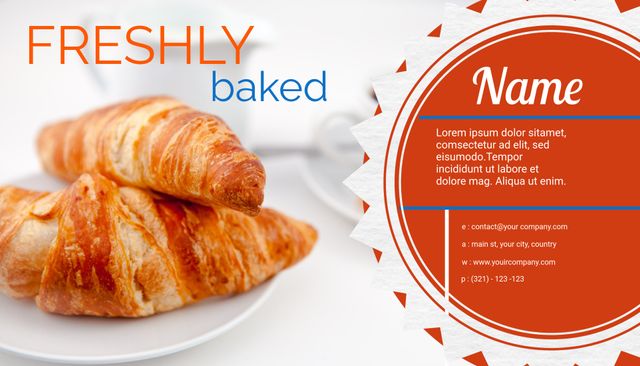 Freshly Baked Croissants with Business Card Template for Eatery or Bakery - Download Free Stock Templates Pikwizard.com