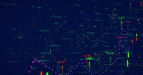 Futuristic Financial Data Visualization with Graphs and Dots