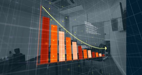 Office Bar Graph Indicating Economic Downturn Over Meeting Room - Download Free Stock Images Pikwizard.com